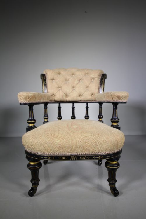 19th Century English Ebonised & Gilt Antique Armchair