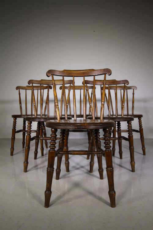Set of Eight 19th Century Antique Penny Windsor Dining Chairs