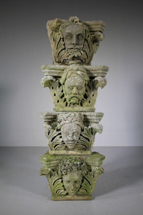 Four English Early Georgian Antique Stone Head Capitals