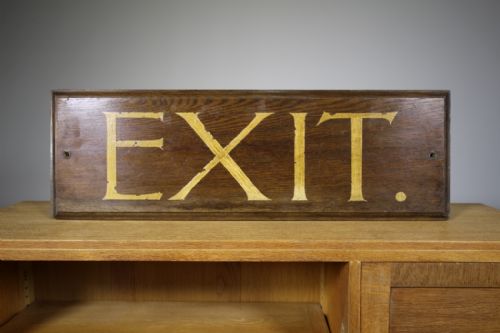 English Edwardian Antique Oak Exit Sign
