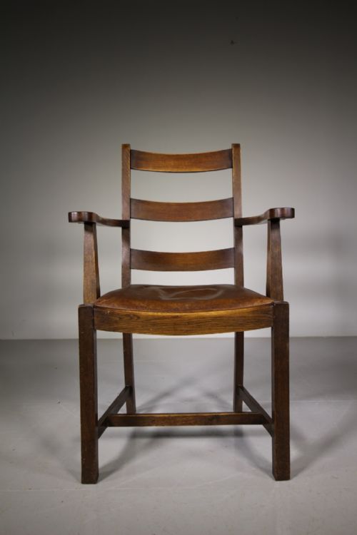 Heals 1920'S Oak & Leather Desk Chair - Labelled