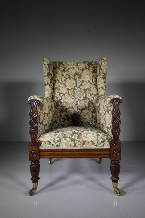 Large English William IV Antique Upholstered Armchair