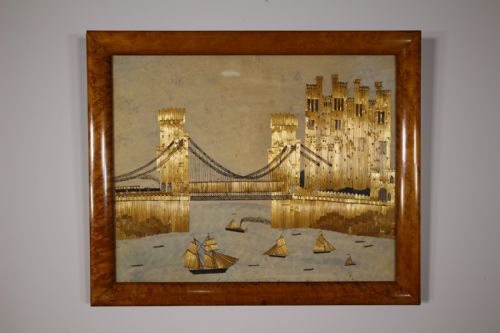Large 19th Century Antique Conway Castle Straw Work Picture