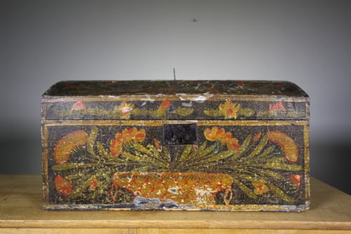 19th Century Original Painted Pine Antique Marriage Chest