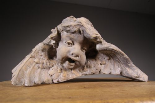 English Antique Cherub Terracotta Corbel