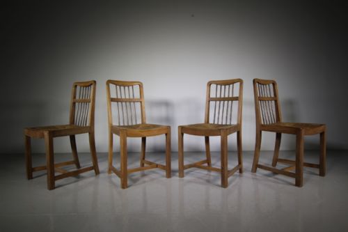 Set of Four Heals Antique Oak Dining Chairs
