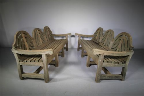 Pair of Shapely English Edwardian Antique Teak Garden Benches