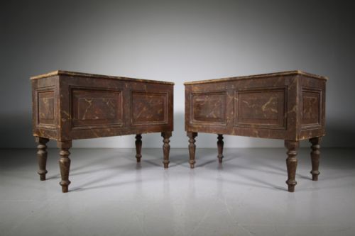 Pair of Country House Antique Planters in Original Marble Paint