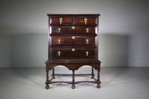 English 17th Century Antique Oak Chest on Stand