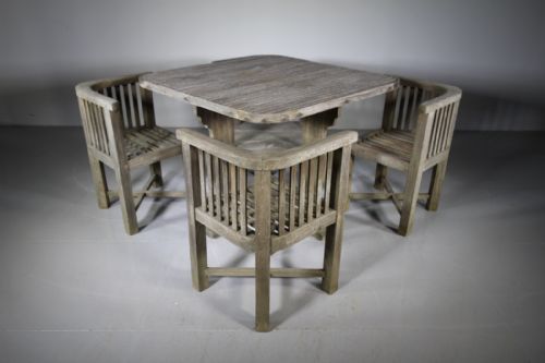 1920'S Heals Teak Garden Dining Table & Four Chairs