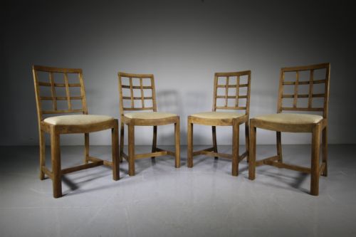 Set of Four Heals Antique Oak Lattice Back Dining Chairs
