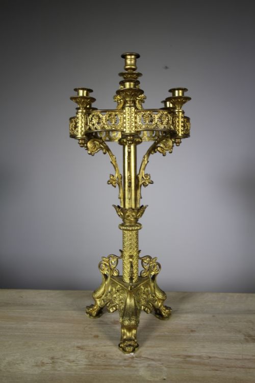 Large Ornate 19th Century Antique Gilt Ormolu Candlestand