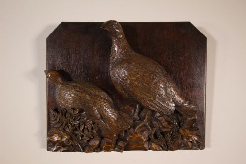 Pair of Black Forest Antique Carved Grouse