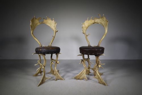 Superb Pair of English 19th Century Antique Antler Chairs