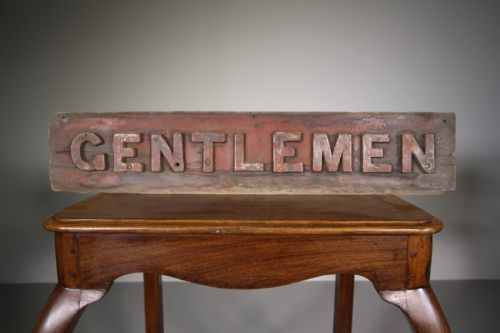 Antique Railway Gentlemen Sign in Iron & Wood