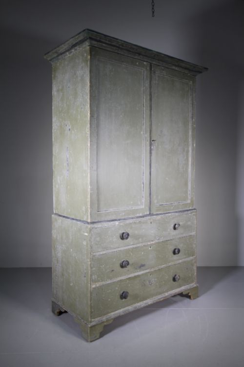 English Regency Original Painted Pine Linen Press