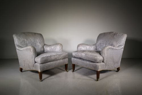 Pair of Howard & Sons Antique Bridgewater Armchairs
