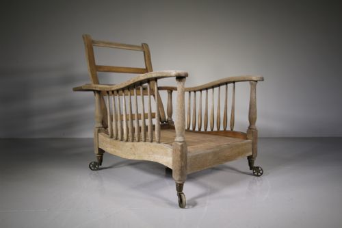 English Edwardian Antique Oak Reclining Armchair

