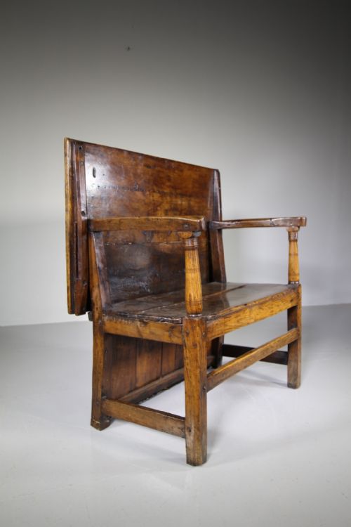 Rare Welsh 18th Century Fruitwood Antique Monks Bench