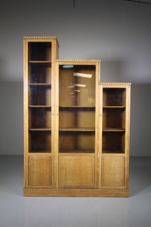 1920'S Heals of London Stepped Oak Bookcase Cabinet
