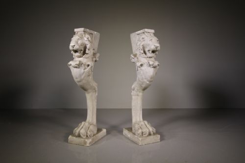 Pair of 19th Century Antique Plaster Monopedia Lion Legs