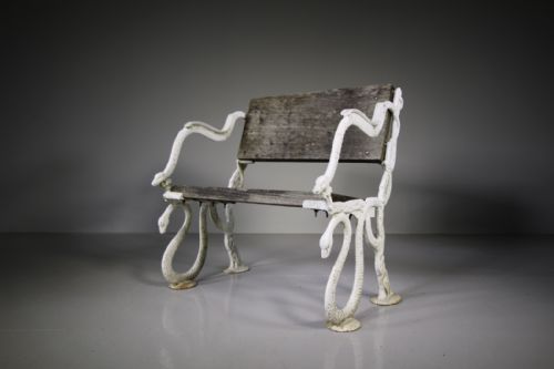 English 19th Century Antique Cast Iron Snake Garden Bench