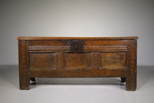 Small 17th C English Antique Transitional Period Oak Coffer