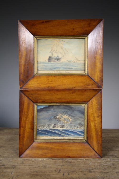 Pair of Early 19th Century Antique Hms Trafalgar Watercolours