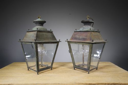 Pair of 19th Century Antique Copper Hanging Lanterns