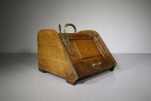 Very Large Over Sized Antique Oak Coal Box & Shovel