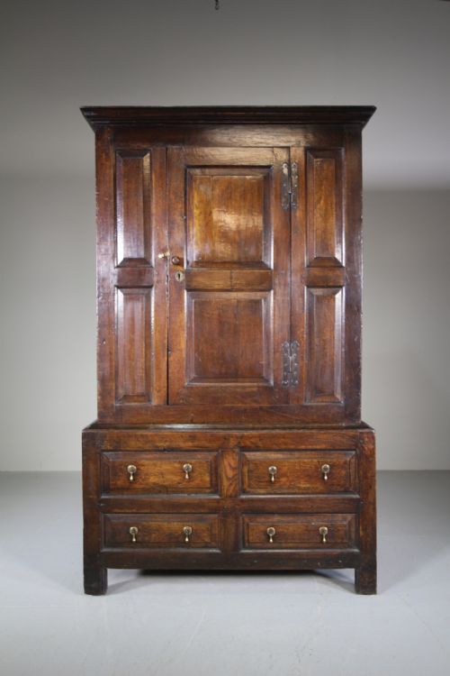Small 18th Century Welsh Antique Oak Press Cupboard