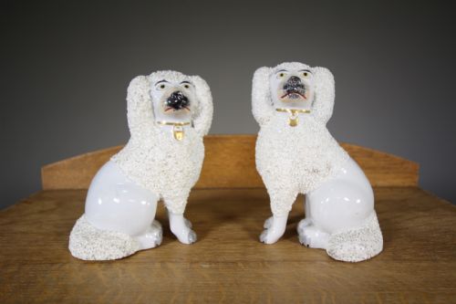 Pair of 19th Century Antique Staffordshire Poodles