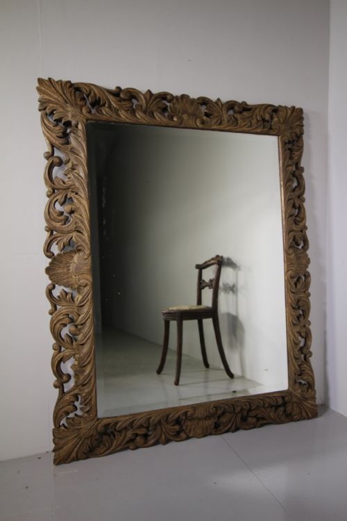 Large English 19th Century Carved Oak Mirror
