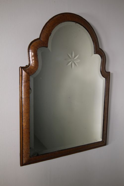 Georgian Shaped Antique Burr Walnut Cushion Mirror
