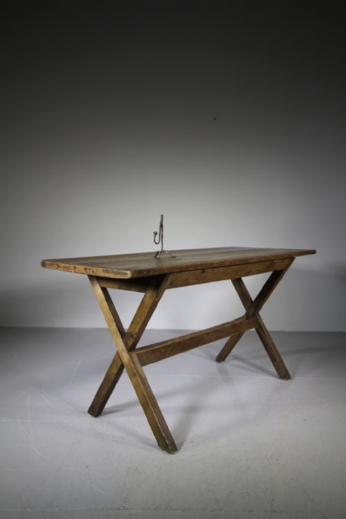 English Antique Elm & Oak X Frame Tavern Table