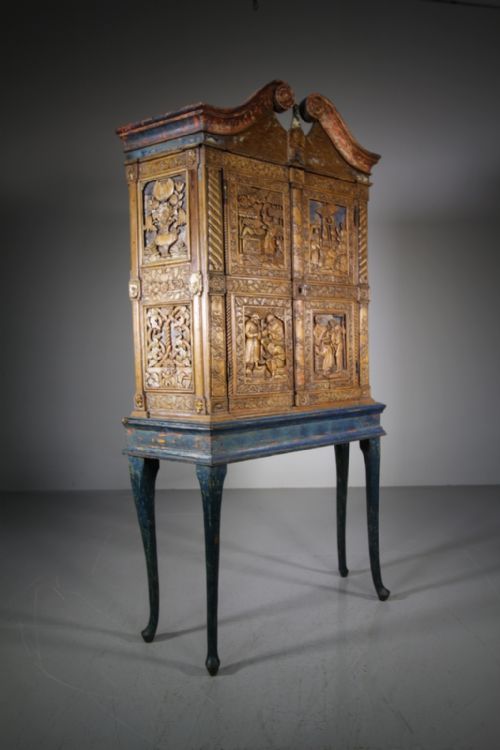 Amazing 18th Century Antique Cabinet on Stand in Original Paint