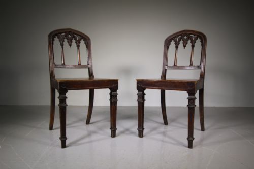 Pair of Regency Antique Gothic Oak Hall Chairs