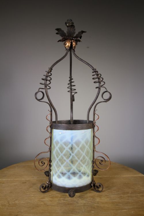 Large 19th Century Antique Copper & Vaseline Glass Lantern