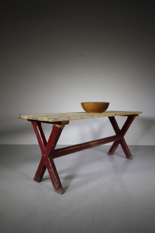 Large English Antique X Frame Tavern Table in Paint