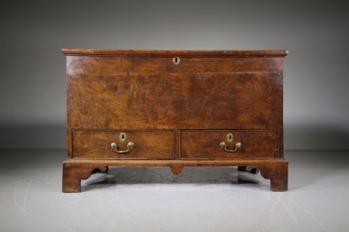 English 18th Century Antique Figured Elm Mule Chest