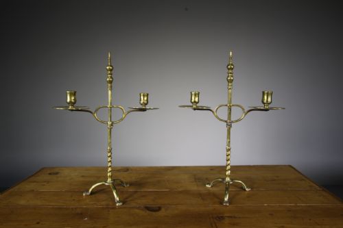Pair of Early 19th Century Antique Brass Candlesticks