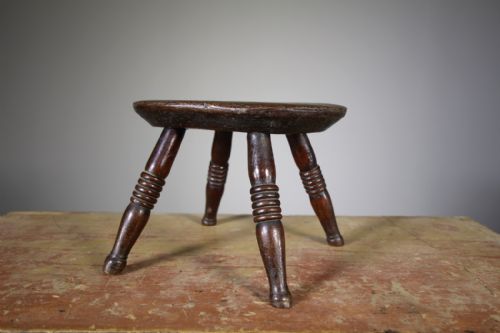 Georgian Antique Elm Stool- Stamped by Maker