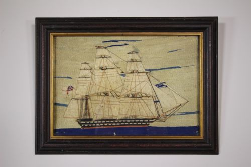 English Antique Sailing Ship Woolwork