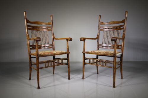 Pair of Arts & Crafts Antique Oak Chairs