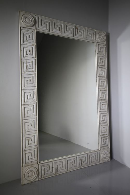 Large 19th Century English Antique Greek Key Painted Pine Mirror