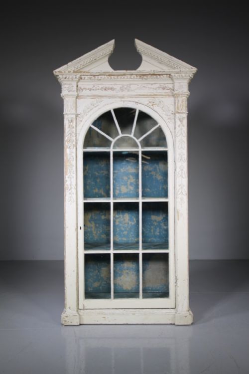 Georgian Original Painted Antique Glazed Wall Cabinet