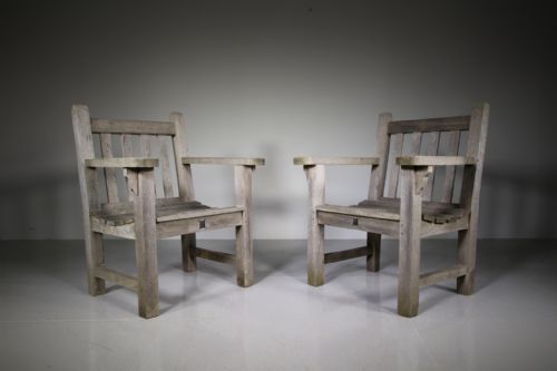 Pair 1930’S Teak Garden Armchairs by F Peart & Co