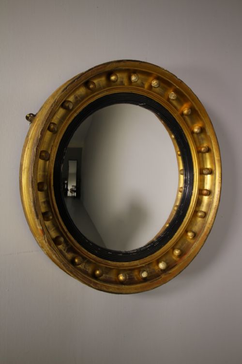 English 19th Century Antique Gilt Convex Mirror