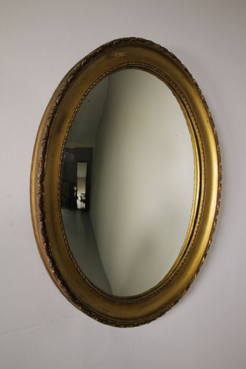 Unusual Edwardian Antique Oval Convex Mirror