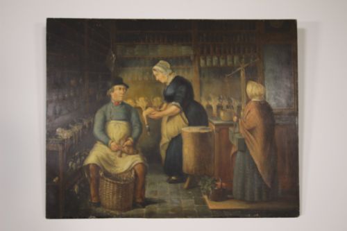 Original 19th Century Antique Butchers Shop Painting